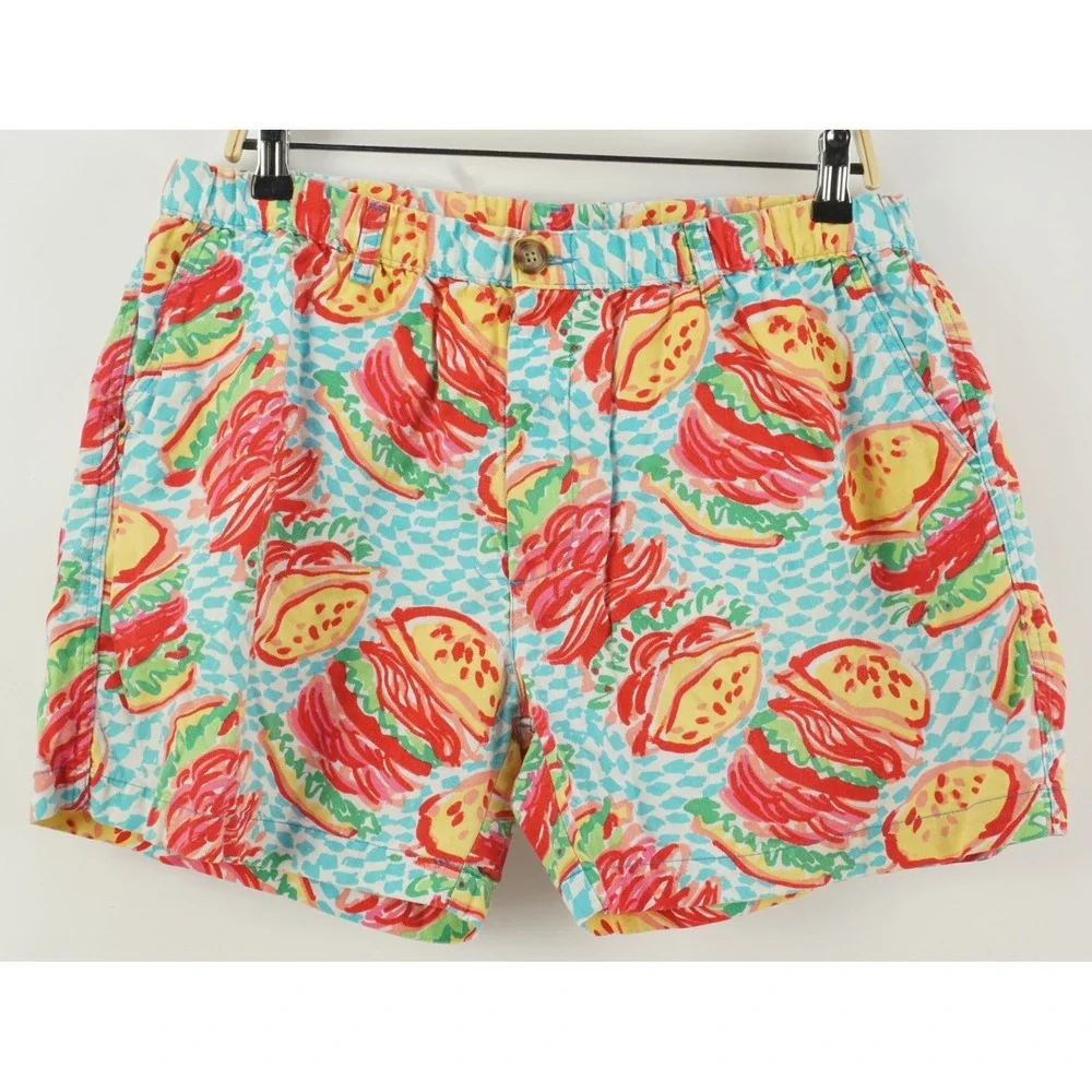 Chubbies USA Hamburger Geometric Twill Cotton Summer‎ Beach Shorts Mens XL Blue
